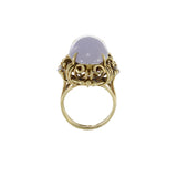 Estate Retro 14KT Yellow Gold Genuine Oval Lavender Jade And Diamond Ring