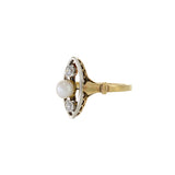 Vintage 14KT Yellow Gold 1930s Pearl And Marquise Diamond Ring