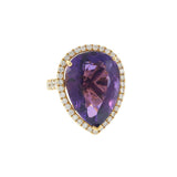Ring14KT Yellow Gold Pear-Shaped Amethyst and Diamond Halo Ring