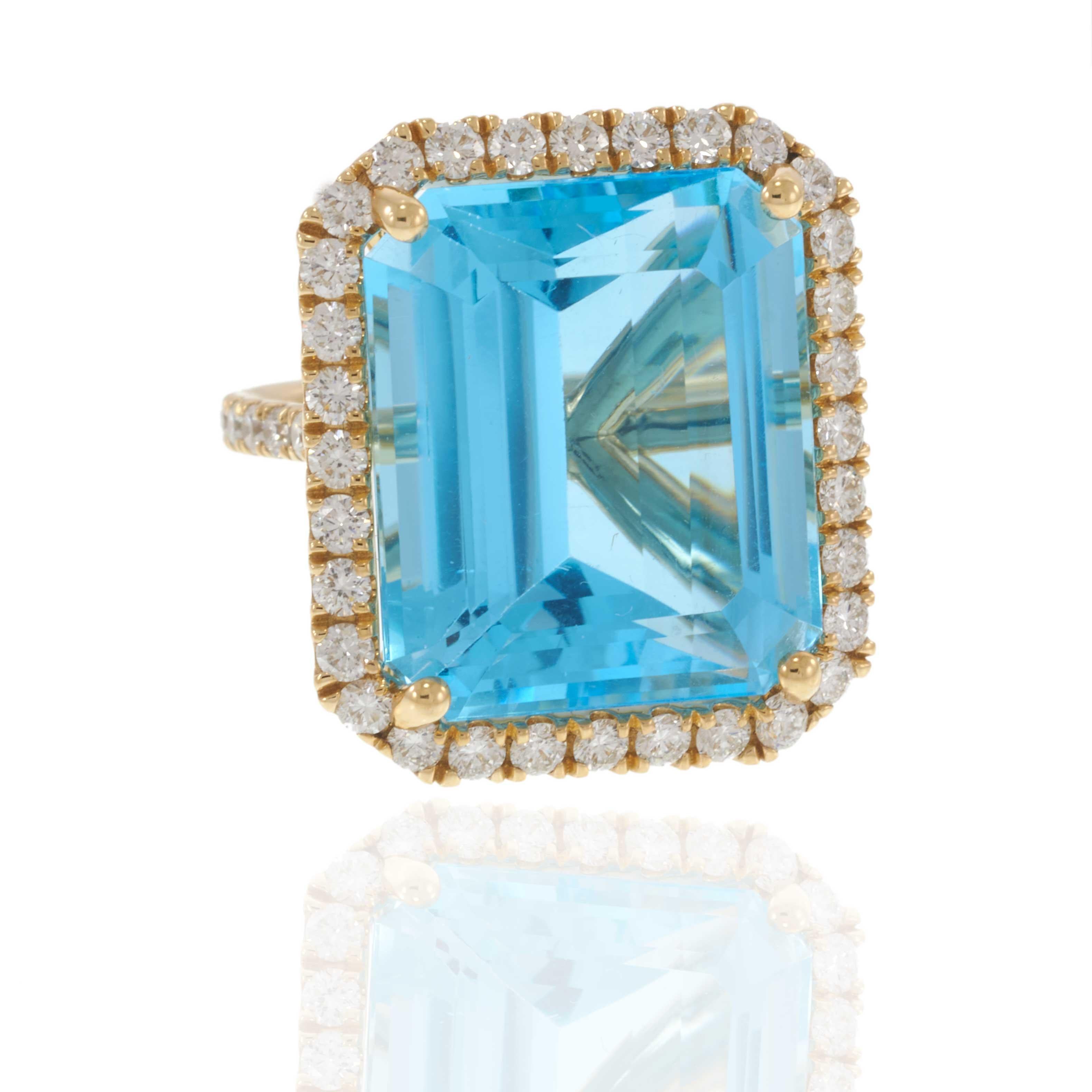 14KT Yellow Gold Blue Topaz & Diamond Ring