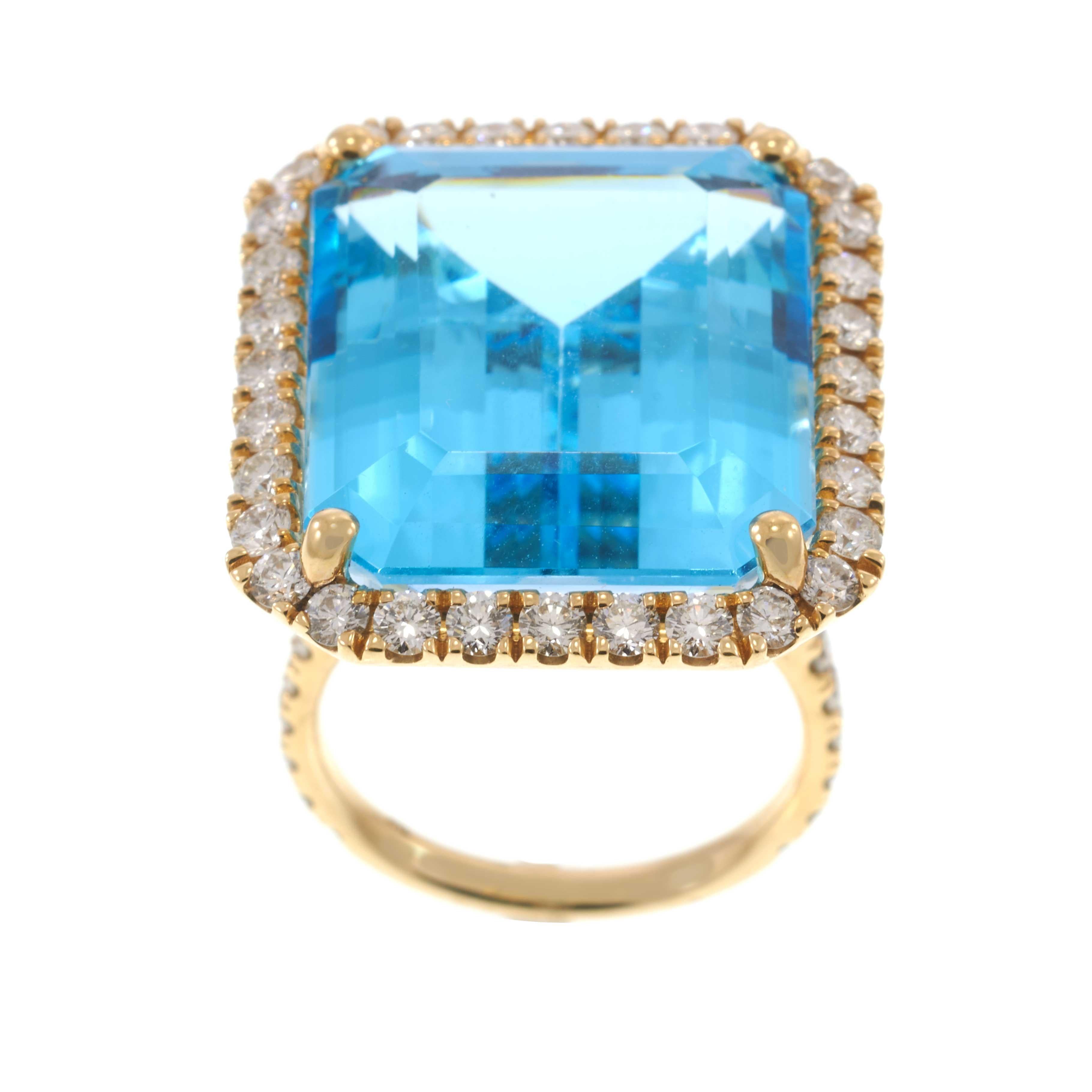 14KT Yellow Gold Blue Topaz & Diamond Ring