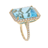 14KT Yellow Gold Blue Topaz & Diamond Ring