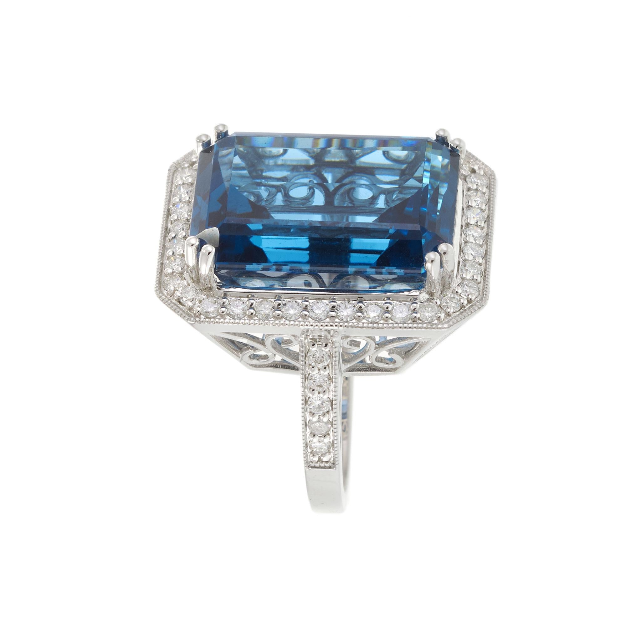 14KT White Gold 31.40CT London Blue Topaz Double Halo Statement Ring