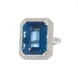 14KT White Gold 31.40CT London Blue Topaz Double Halo Statement Ring