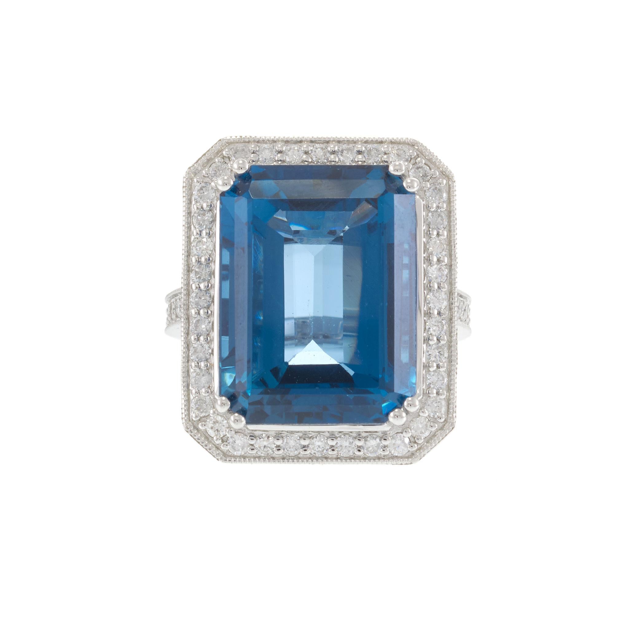 14KT White Gold 31.40CT London Blue Topaz Double Halo Statement Ring