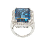 14KT White Gold 31.40CT London Blue Topaz Double Halo Statement Ring