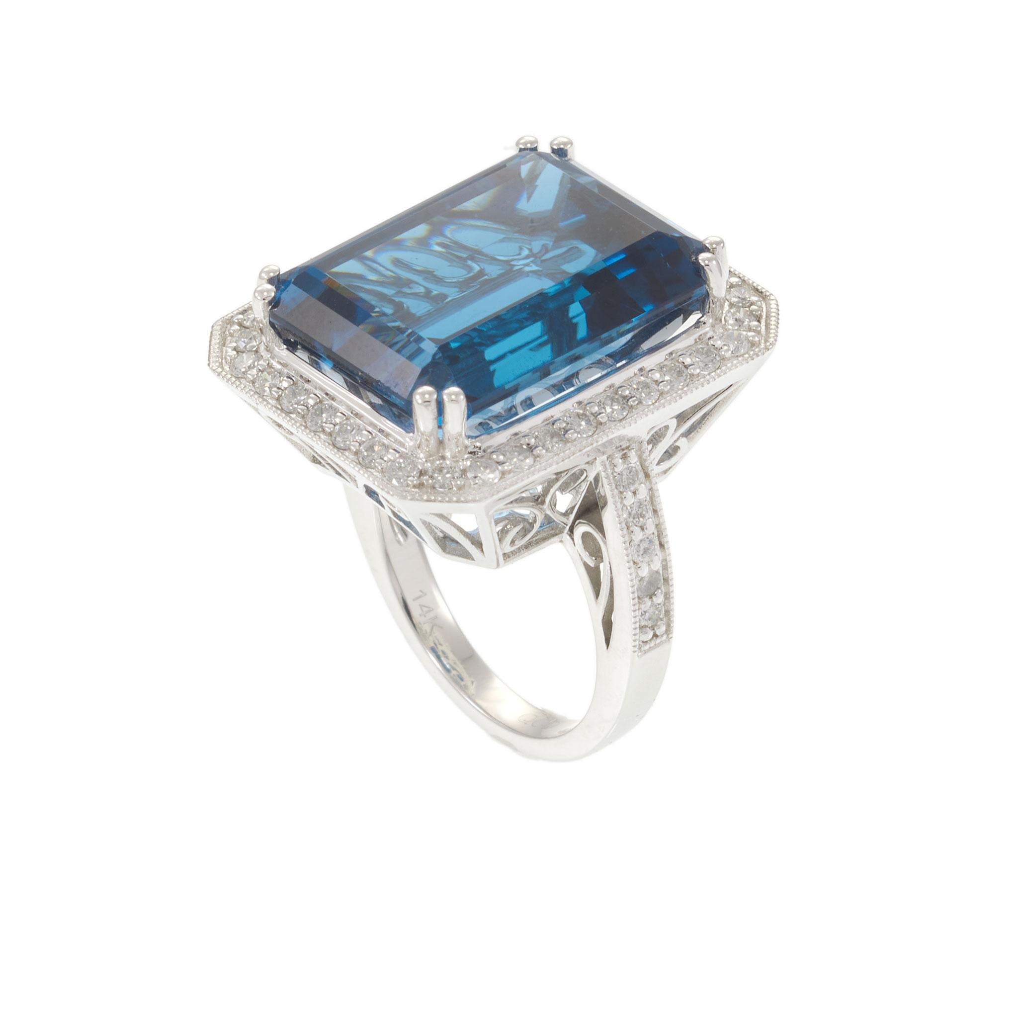 14KT White Gold 31.40CT London Blue Topaz Double Halo Statement Ring