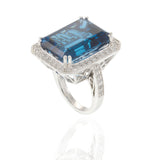 14KT White Gold 31.40CT London Blue Topaz Double Halo Statement Ring
