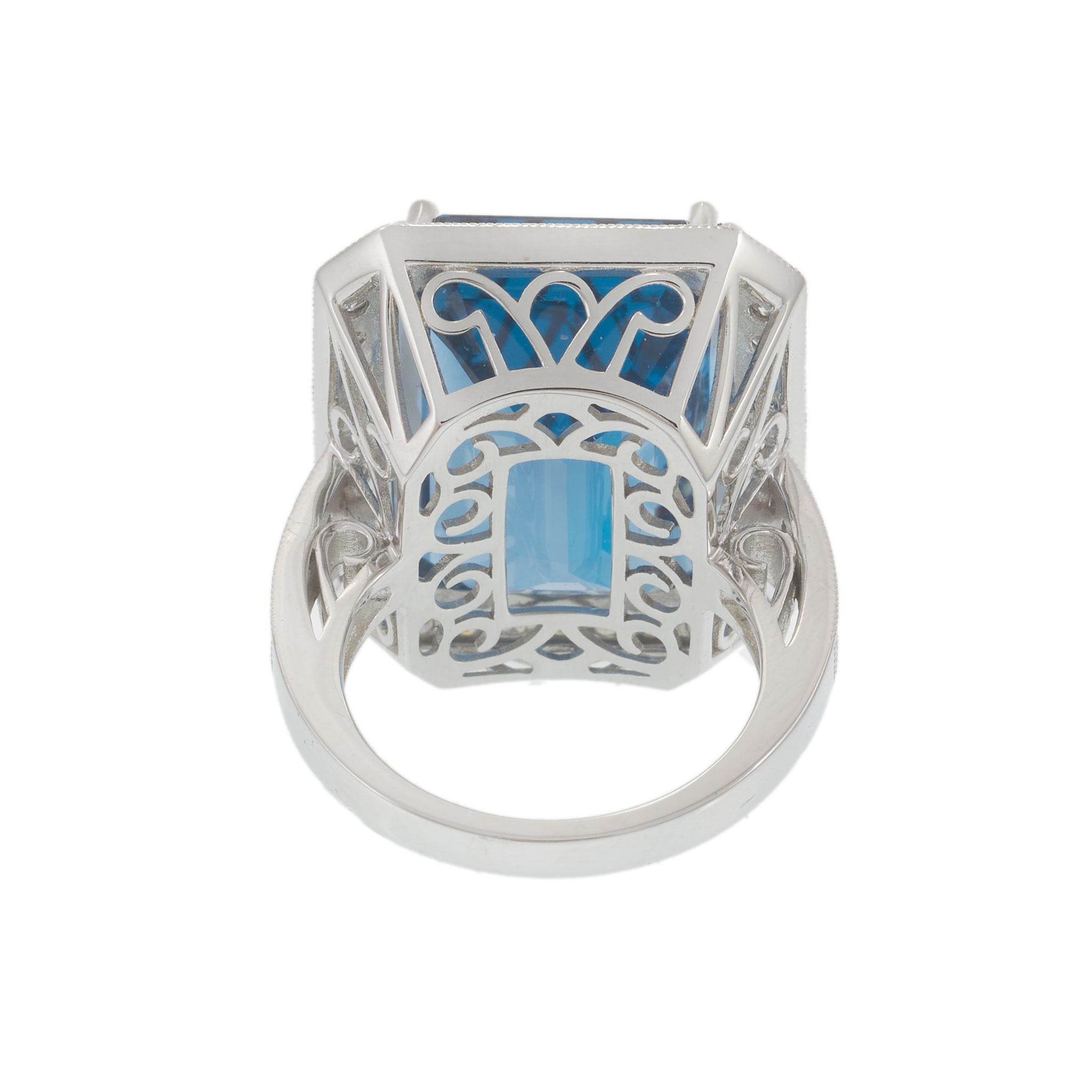 14KT White Gold 31.40CT London Blue Topaz Double Halo Statement Ring