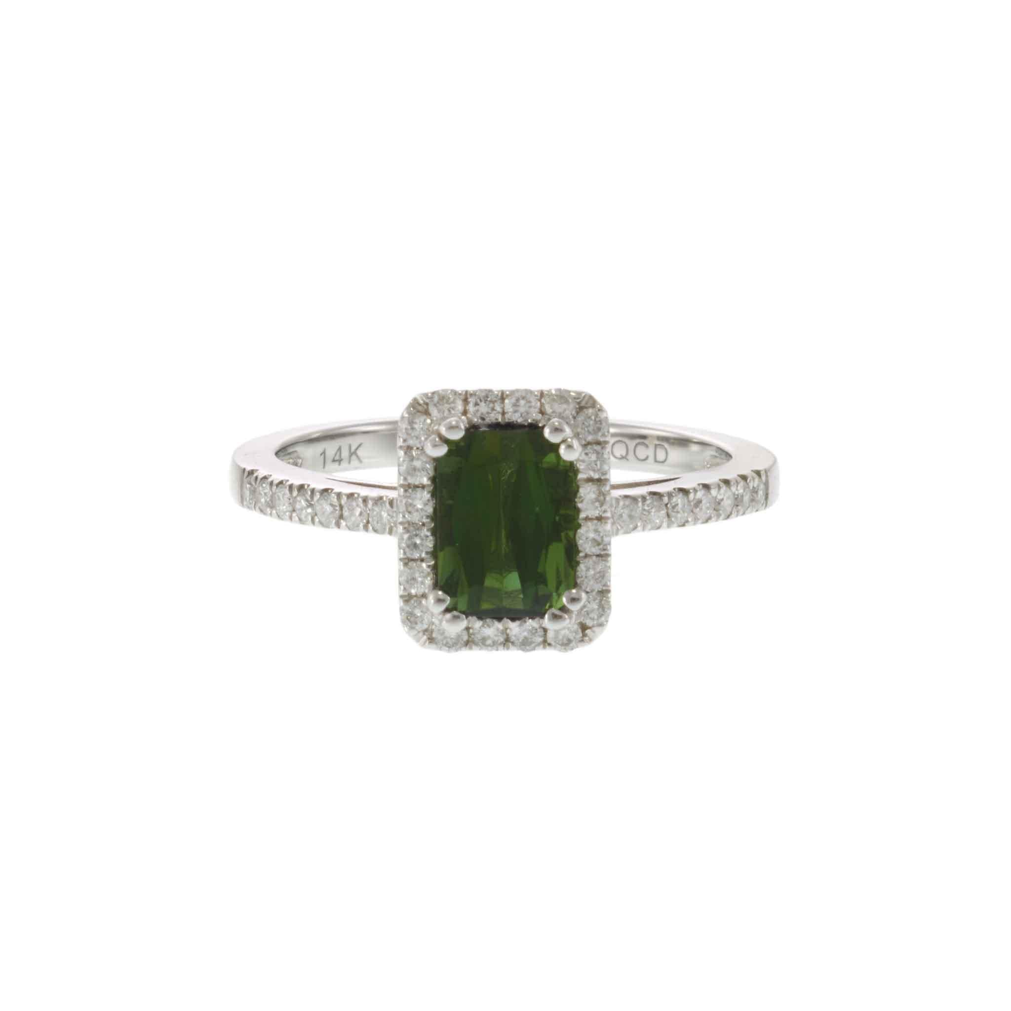14KT White Gold Green Tourmaline & Diamond Ring