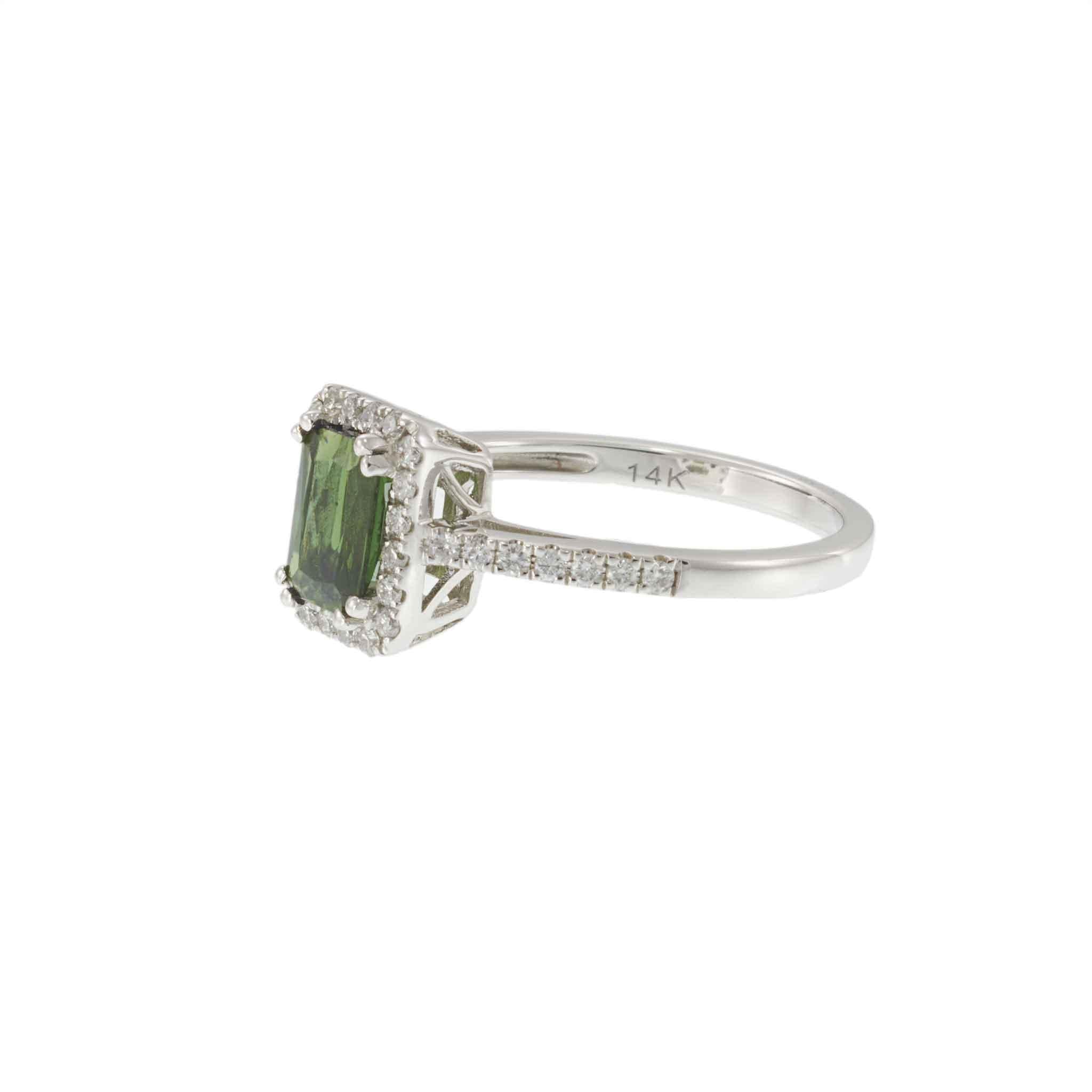 14KT White Gold Green Tourmaline & Diamond Ring