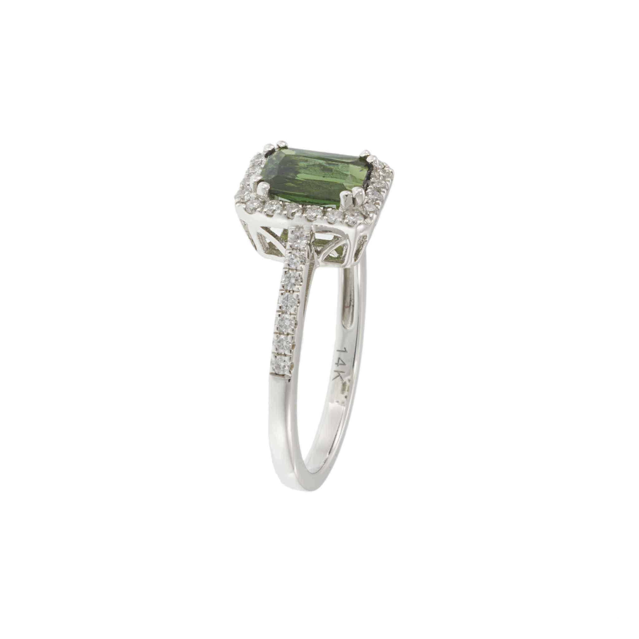 14KT White Gold Green Tourmaline & Diamond Ring