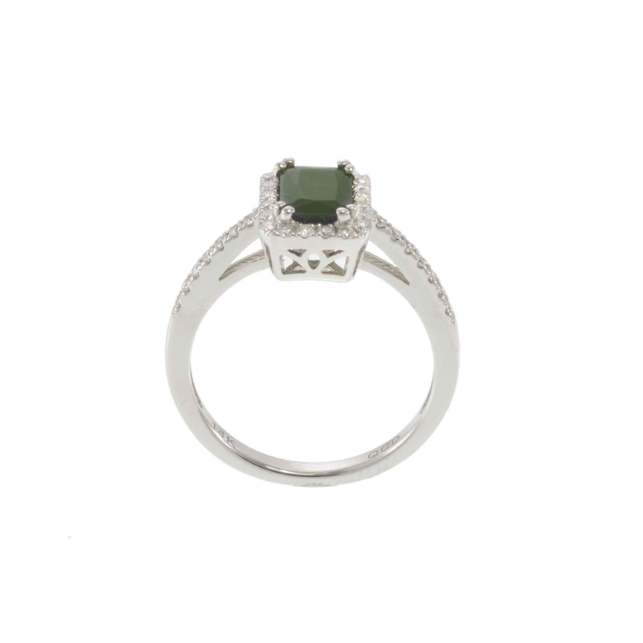 14KT White Gold Green Tourmaline & Diamond Ring