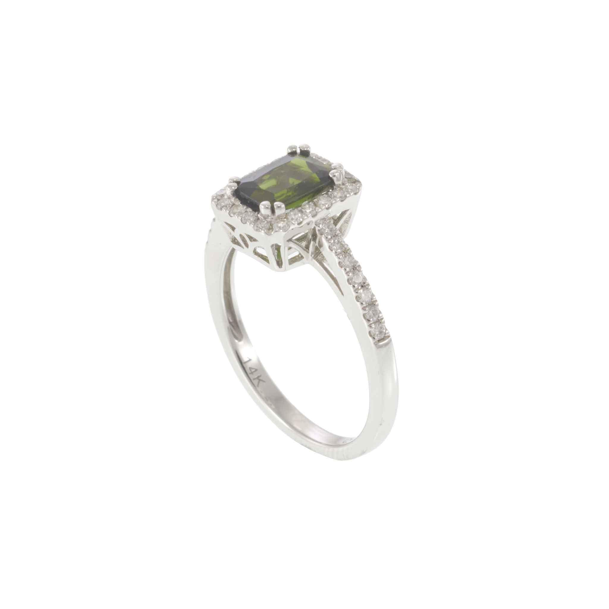 14KT White Gold Green Tourmaline & Diamond Ring