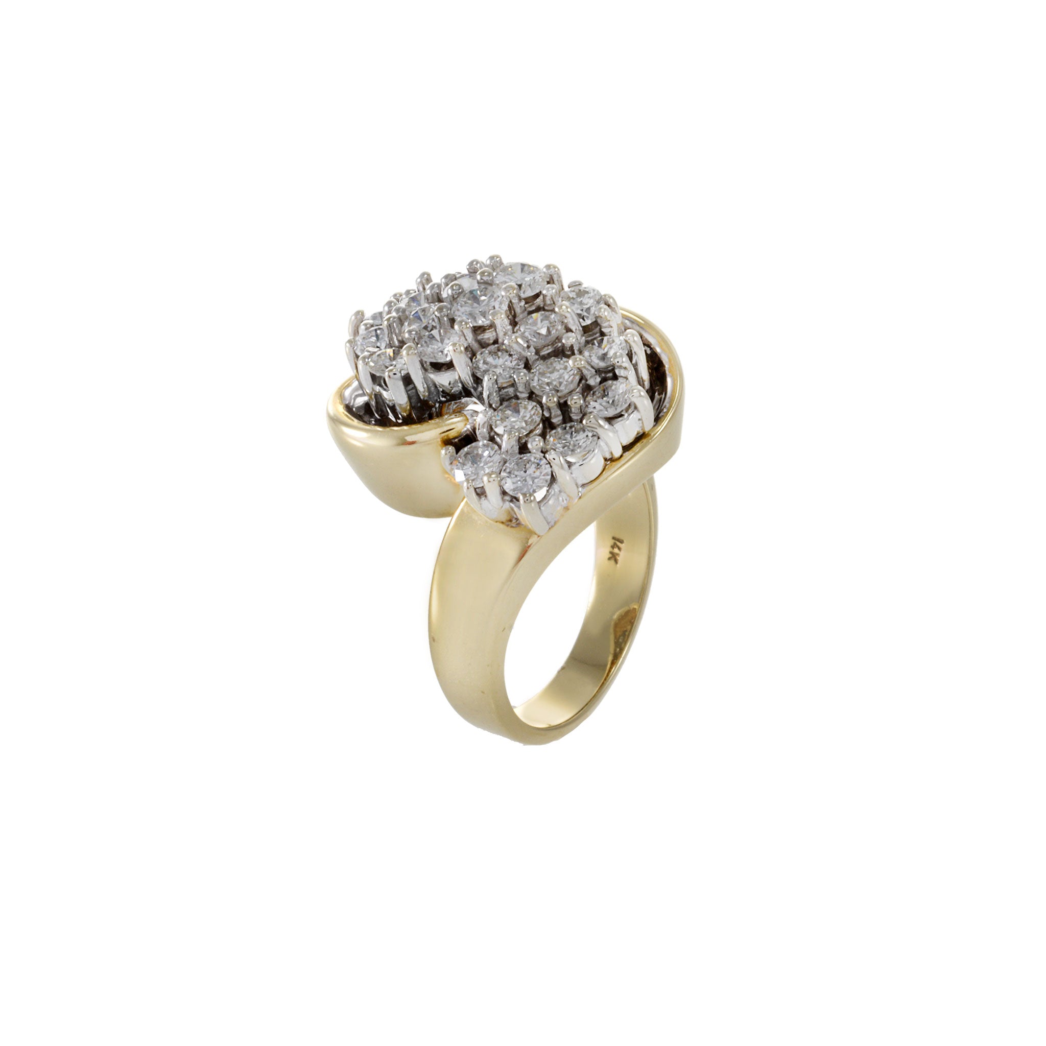 Estate 1970s 14KT Two Tone Gold Cluster Diamond Swirl Ring