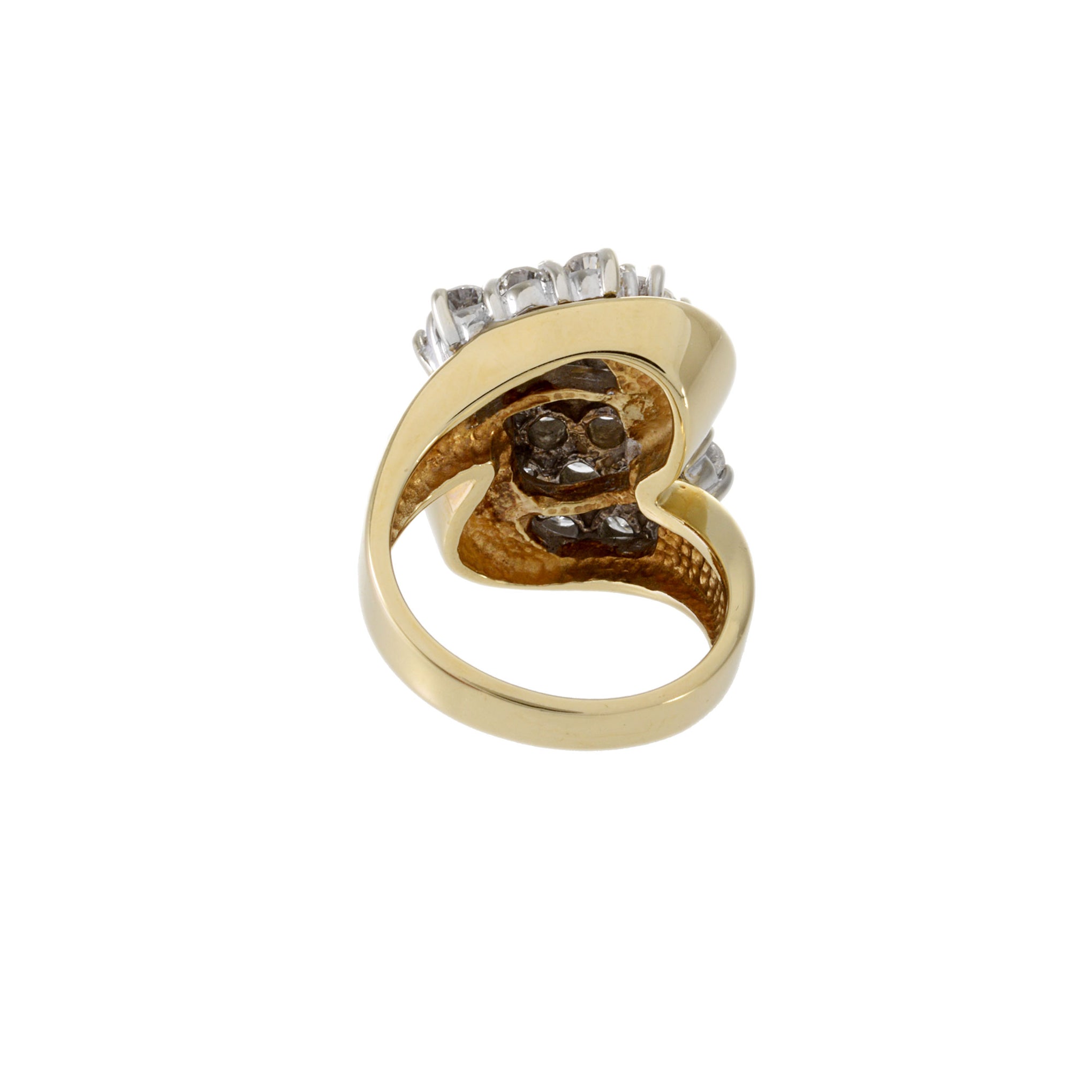 Estate 1970s 14KT Two Tone Gold Cluster Diamond Swirl Ring