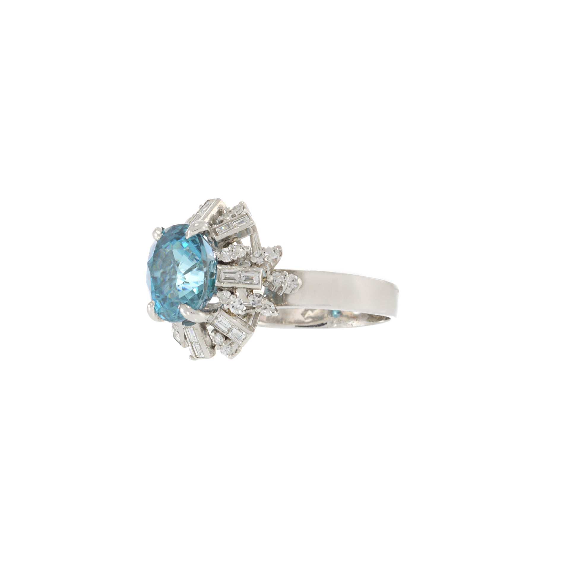 Estate Art Deco Blue Zircon And Diamond Ring