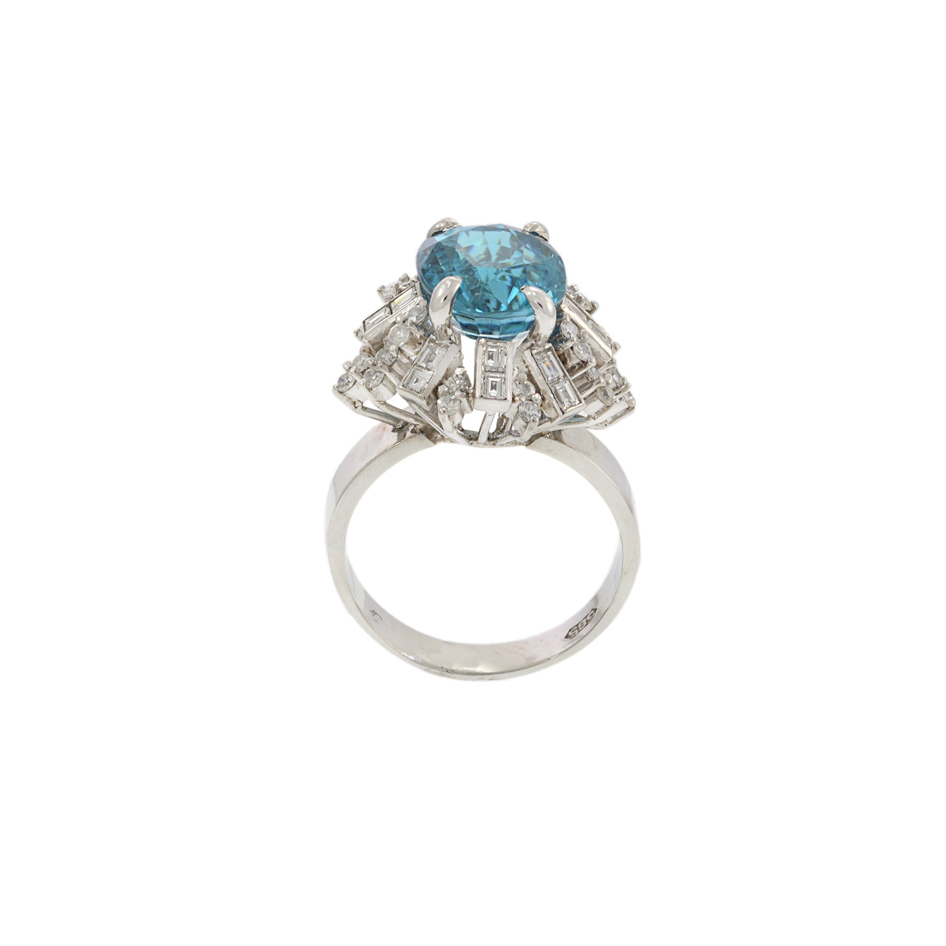 Estate Art Deco Blue Zircon And Diamond Ring