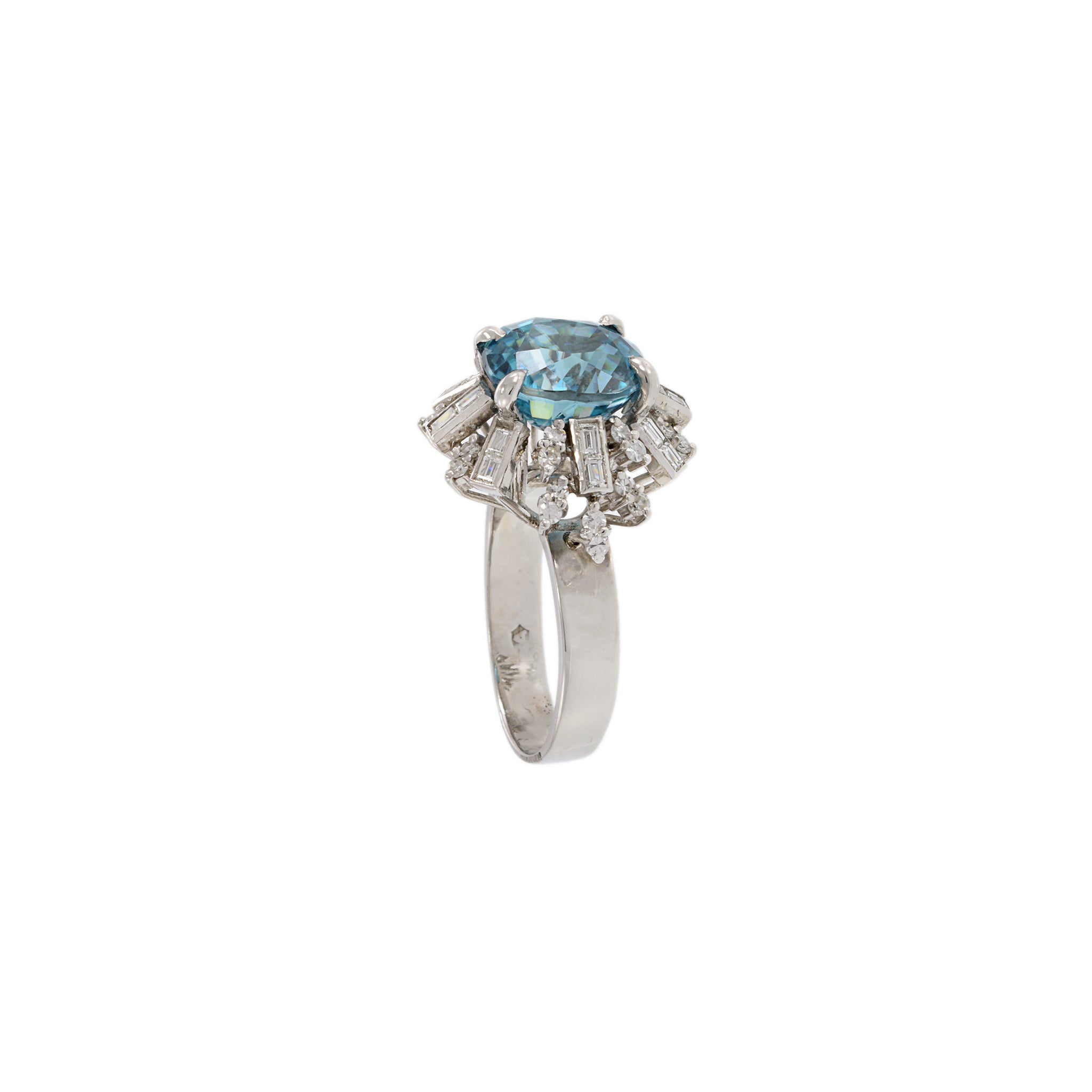 Estate Art Deco Blue Zircon And Diamond Ring