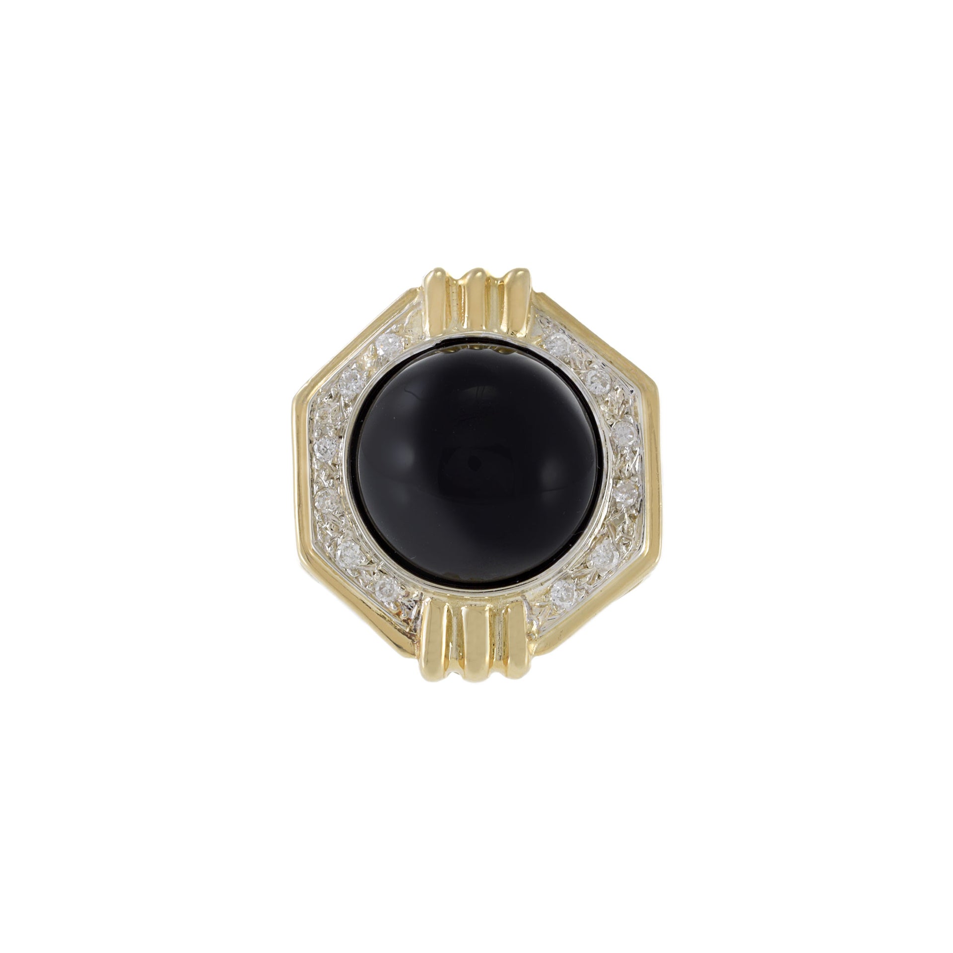 Vintage 1970s 14KT Yellow Gold Diamond and Black Onyx Ring