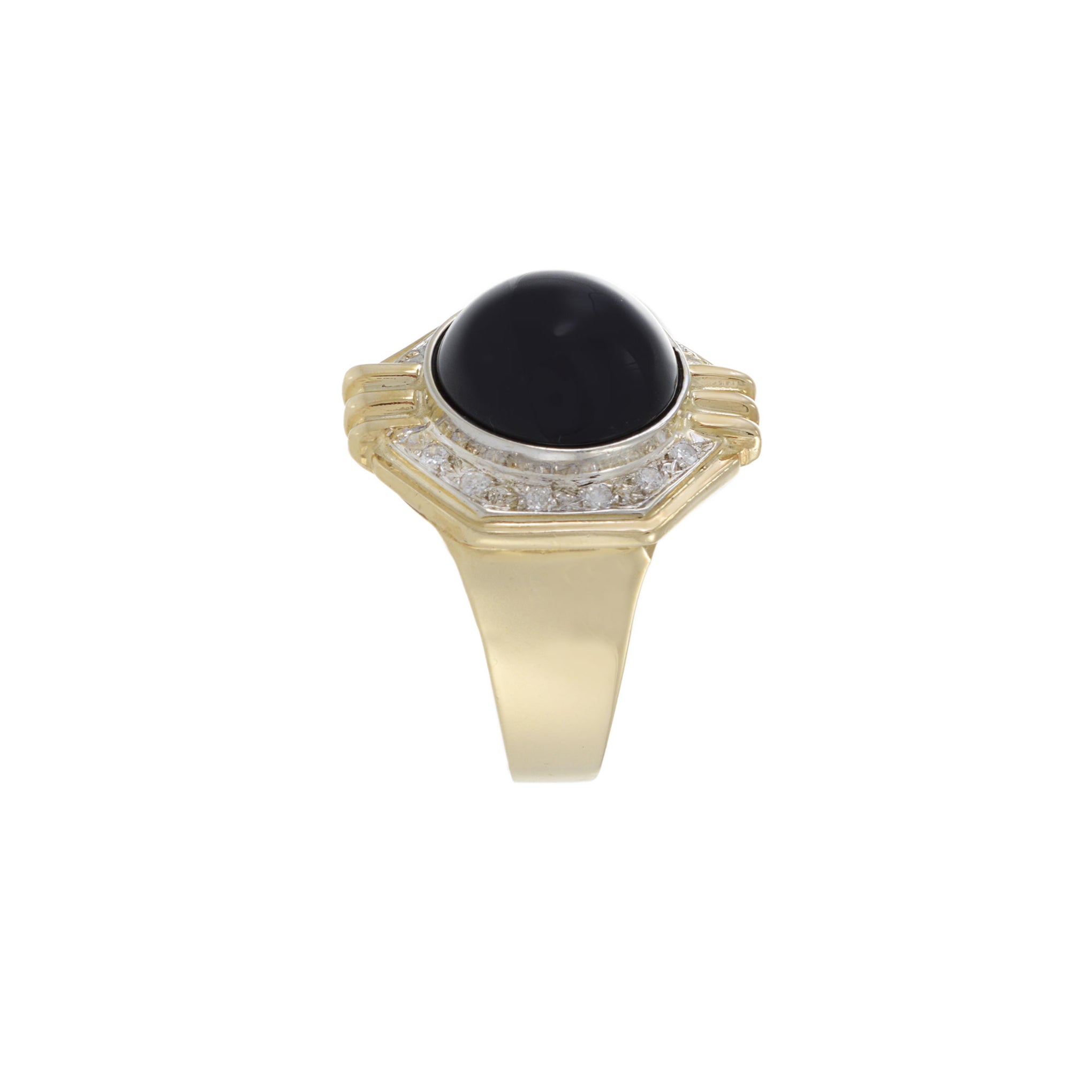 Vintage 1970s 14KT Yellow Gold Diamond and Black Onyx Ring
