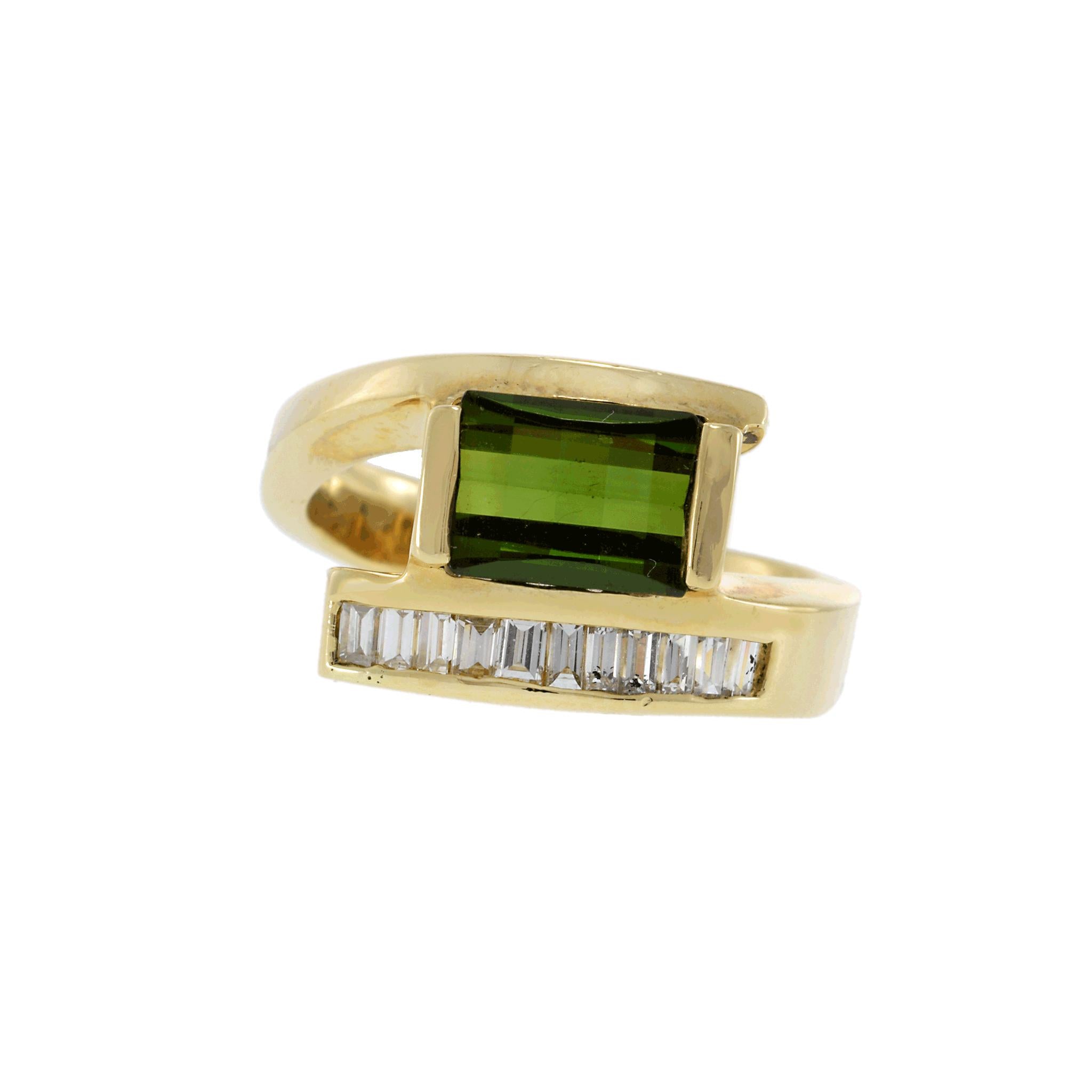 Vintage 1970s Tourmaline and Diamond Split Ring