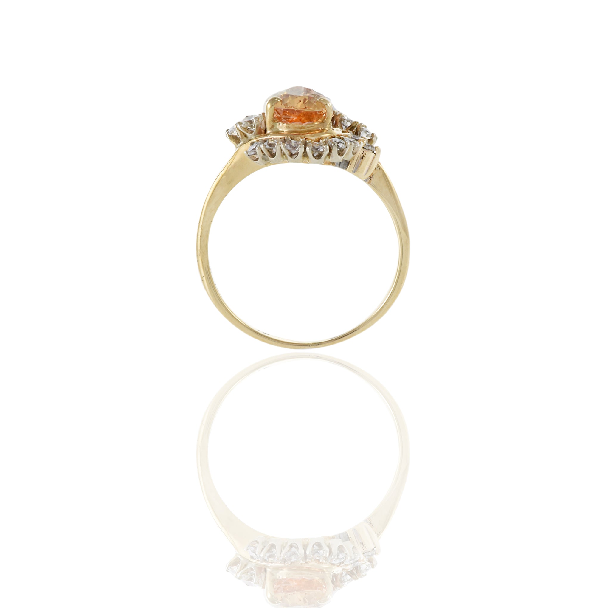 14KT Yellow Gold Orange Topaz And Diamond Ring