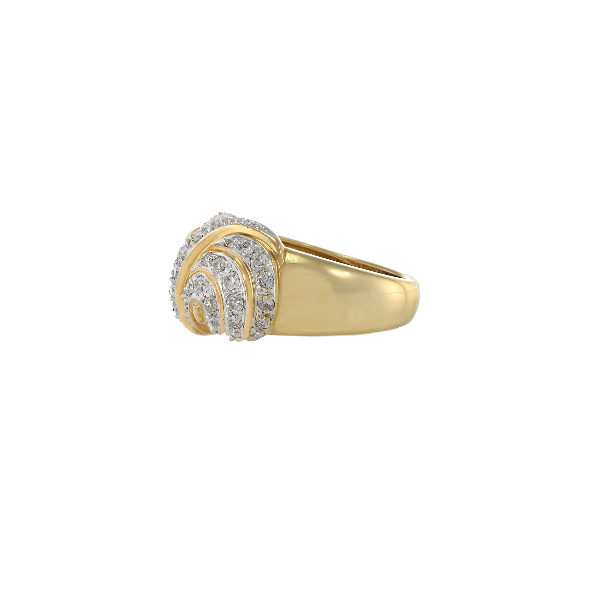 Vintage 1970s 14KT Yellow Gold Diamond Swirl Dome Ring