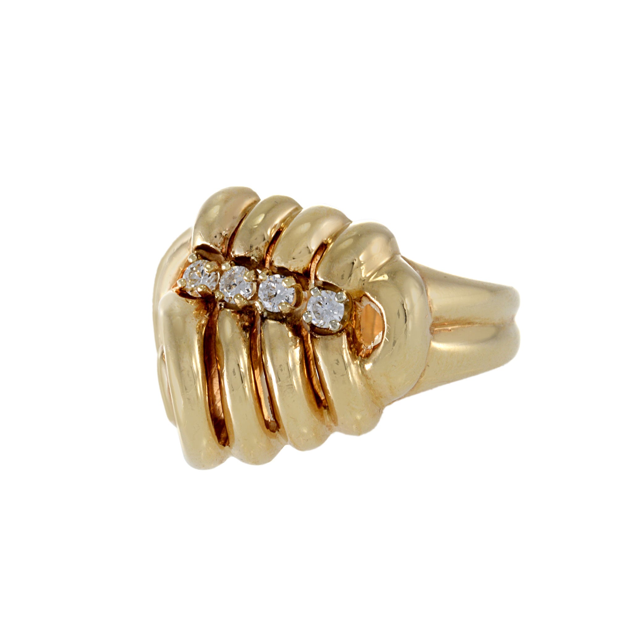 Vintage Retro Period 14KT Yellow Gold Diamond Swirl Ring