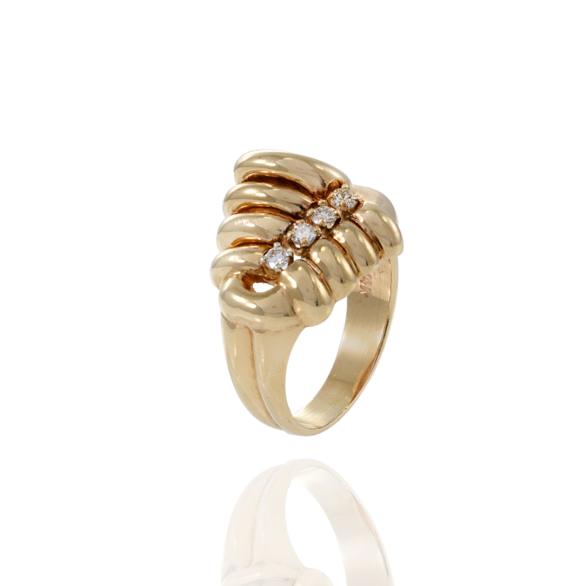 Vintage Retro Period 14KT Yellow Gold Diamond Swirl Ring