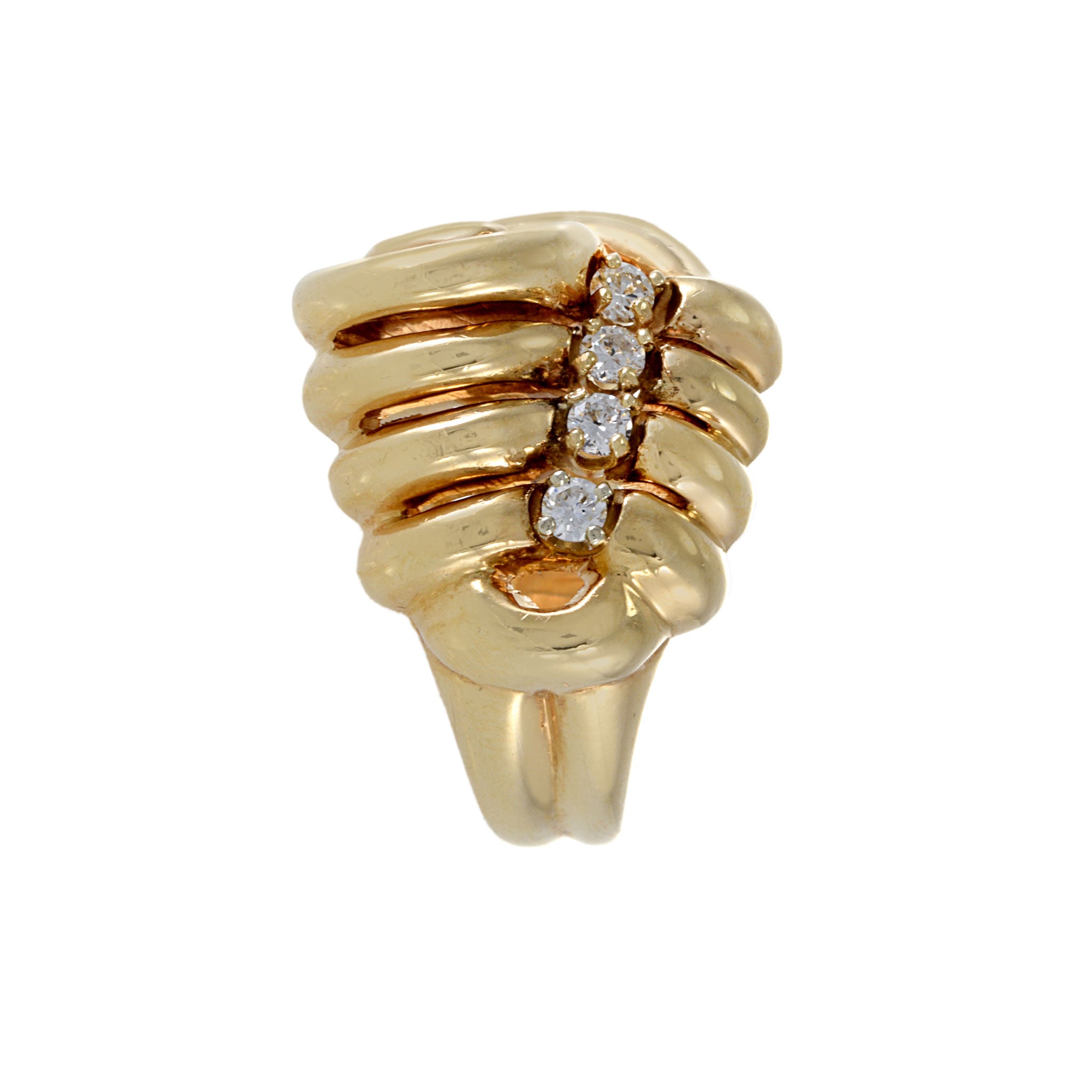 Vintage Retro Period 14KT Yellow Gold Diamond Swirl Ring