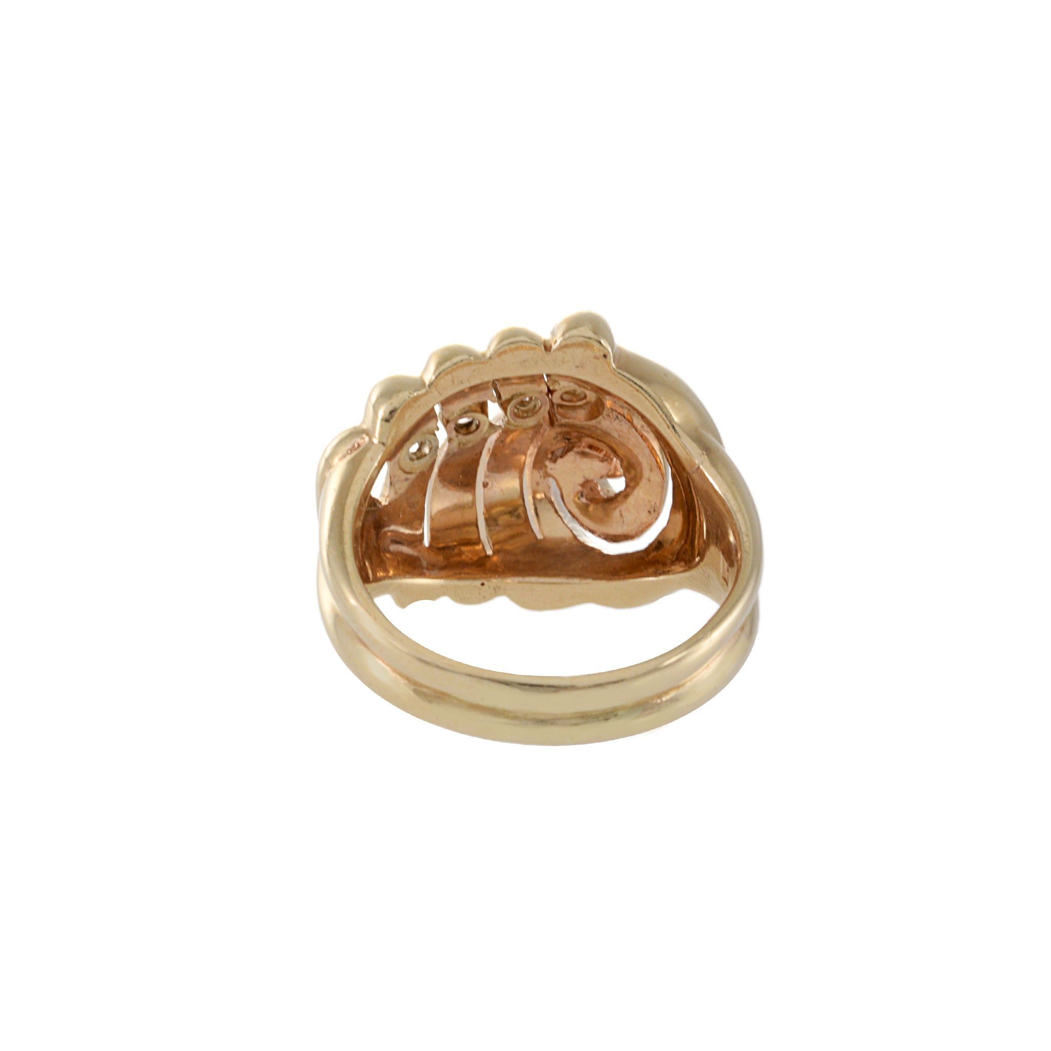 Vintage Retro Period 14KT Yellow Gold Diamond Swirl Ring