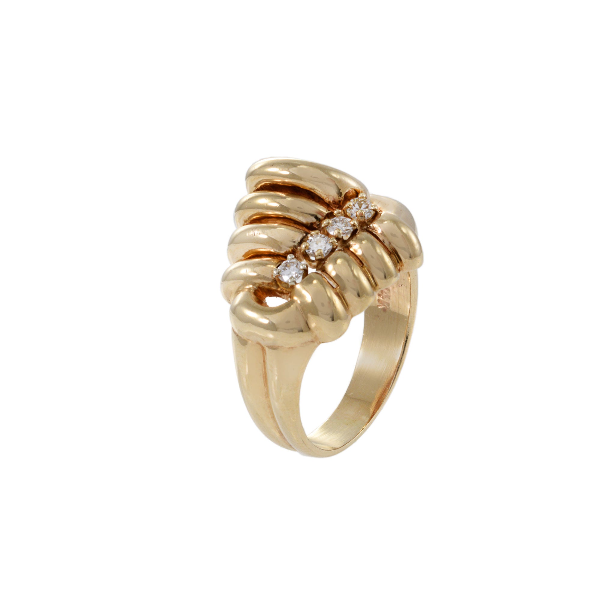 Vintage Retro Period 14KT Yellow Gold Diamond Swirl Ring