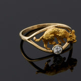 Vintage 1970s 14KT Yellow Gold Cat Ring with Diamond Center