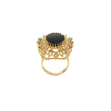 Vintage Retro Era 14KT Yellow Gold Black Onyx and Diamond Cocktail Ring