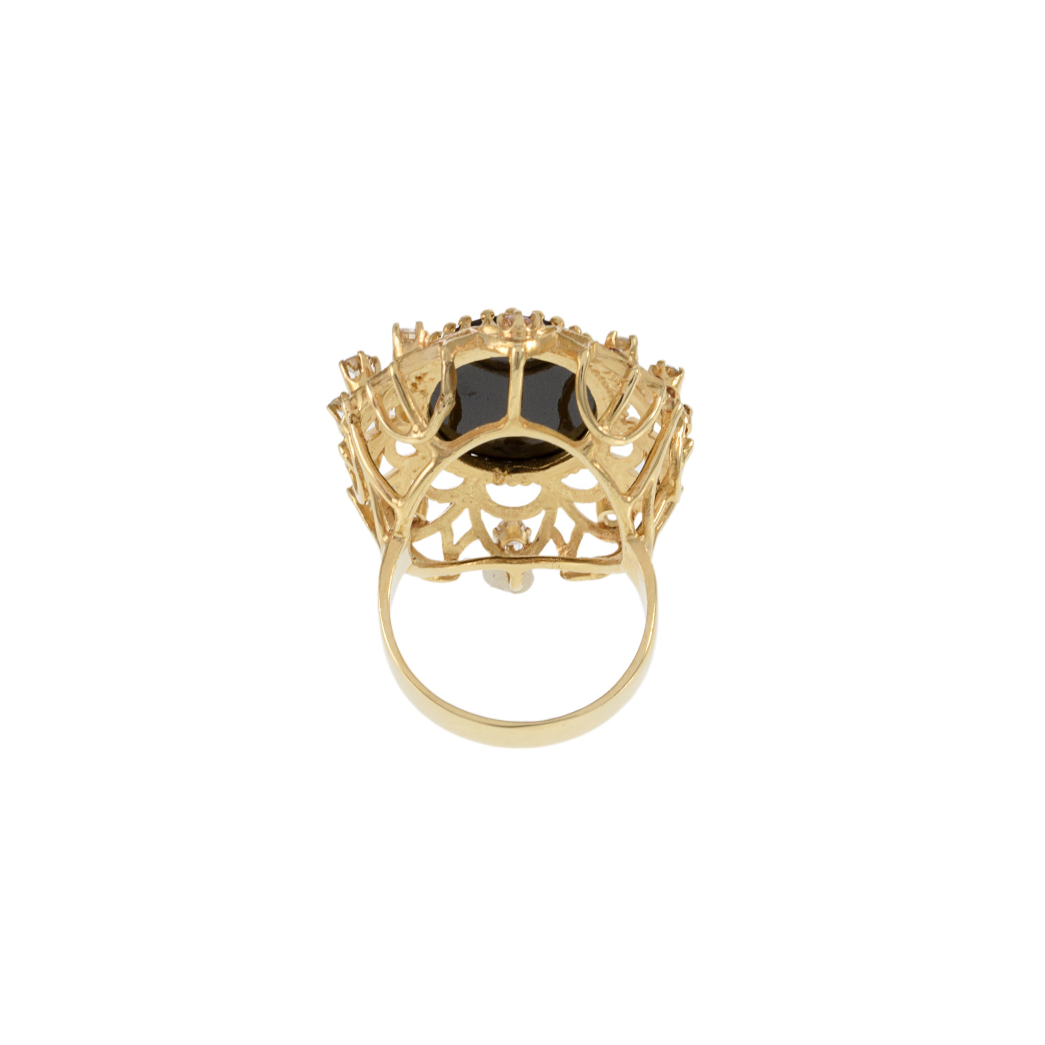 Vintage Retro Era 14KT Yellow Gold Black Onyx and Diamond Cocktail Ring