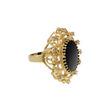 Vintage Retro Era 14KT Yellow Gold Black Onyx and Diamond Cocktail Ring