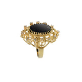 Vintage Retro Era 14KT Yellow Gold Black Onyx and Diamond Cocktail Ring