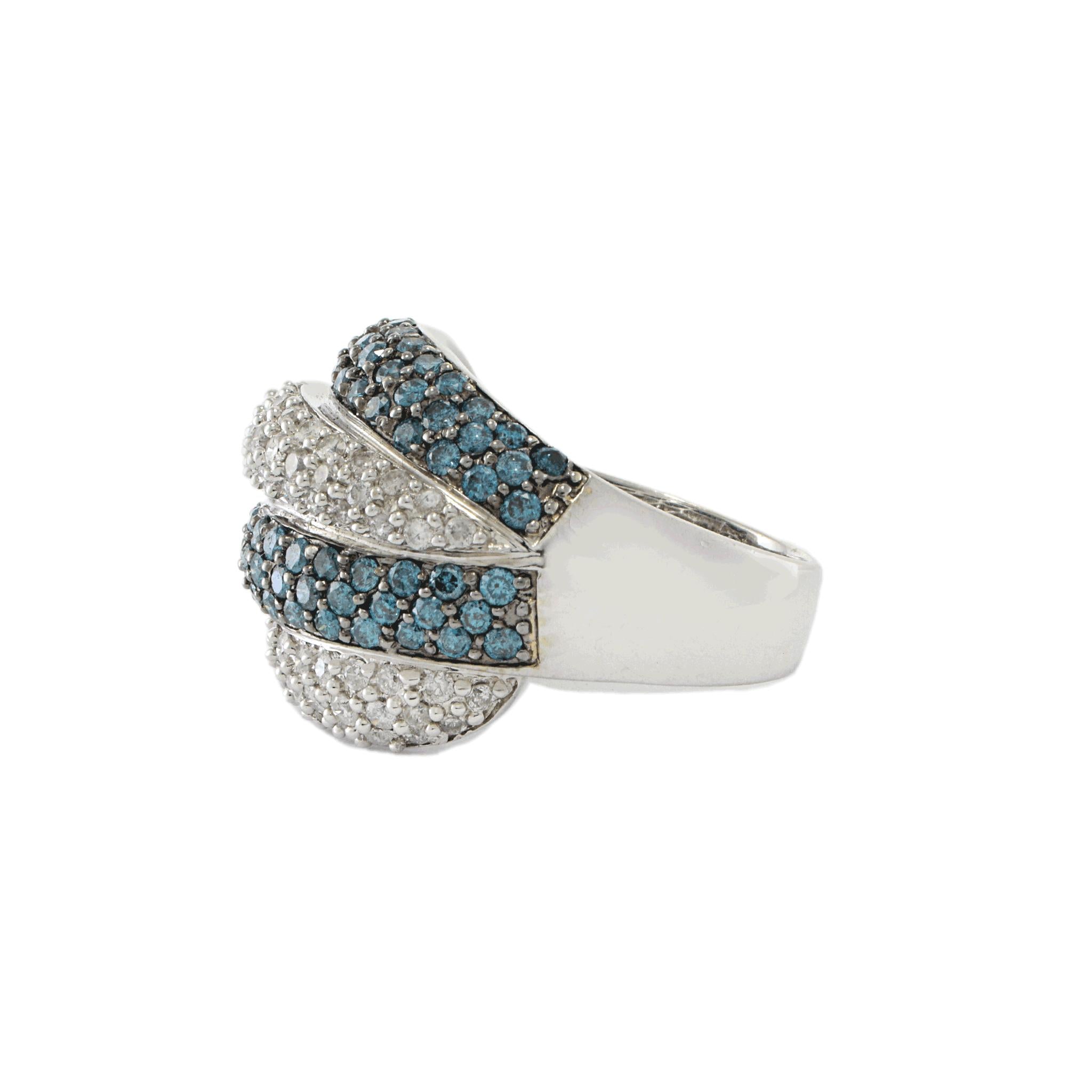 14KT White Gold Blue and White Diamond Dome Ring