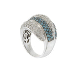 14KT White Gold Blue and White Diamond Dome Ring