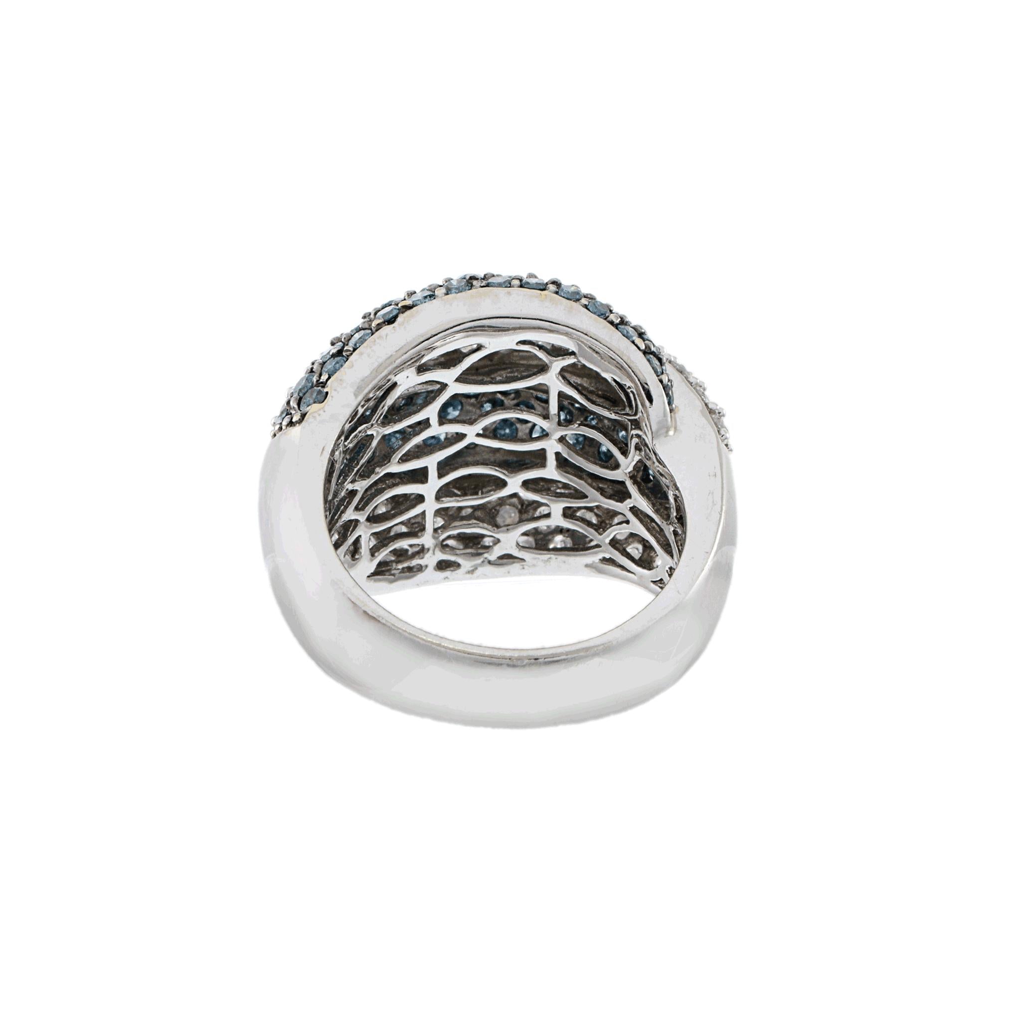 14KT White Gold Blue and White Diamond Dome Ring