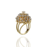 Vintage Retro Era 14KT Yellow Gold Braided Dome Diamond Cocktail Ring