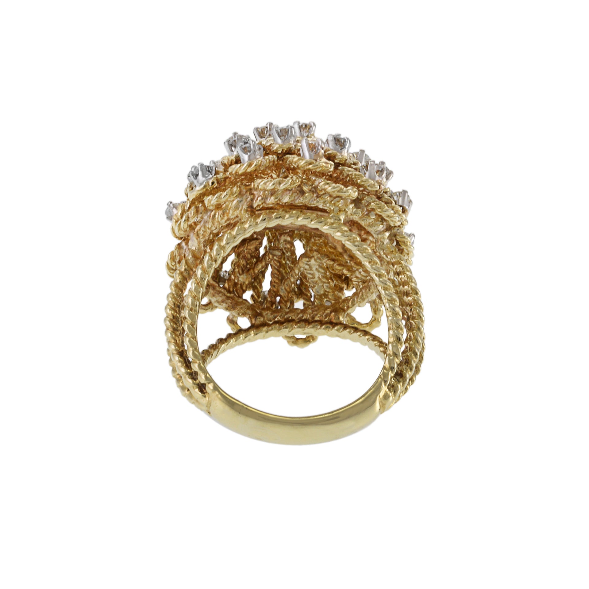 Vintage Retro Era 14KT Yellow Gold Braided Dome Diamond Cocktail Ring