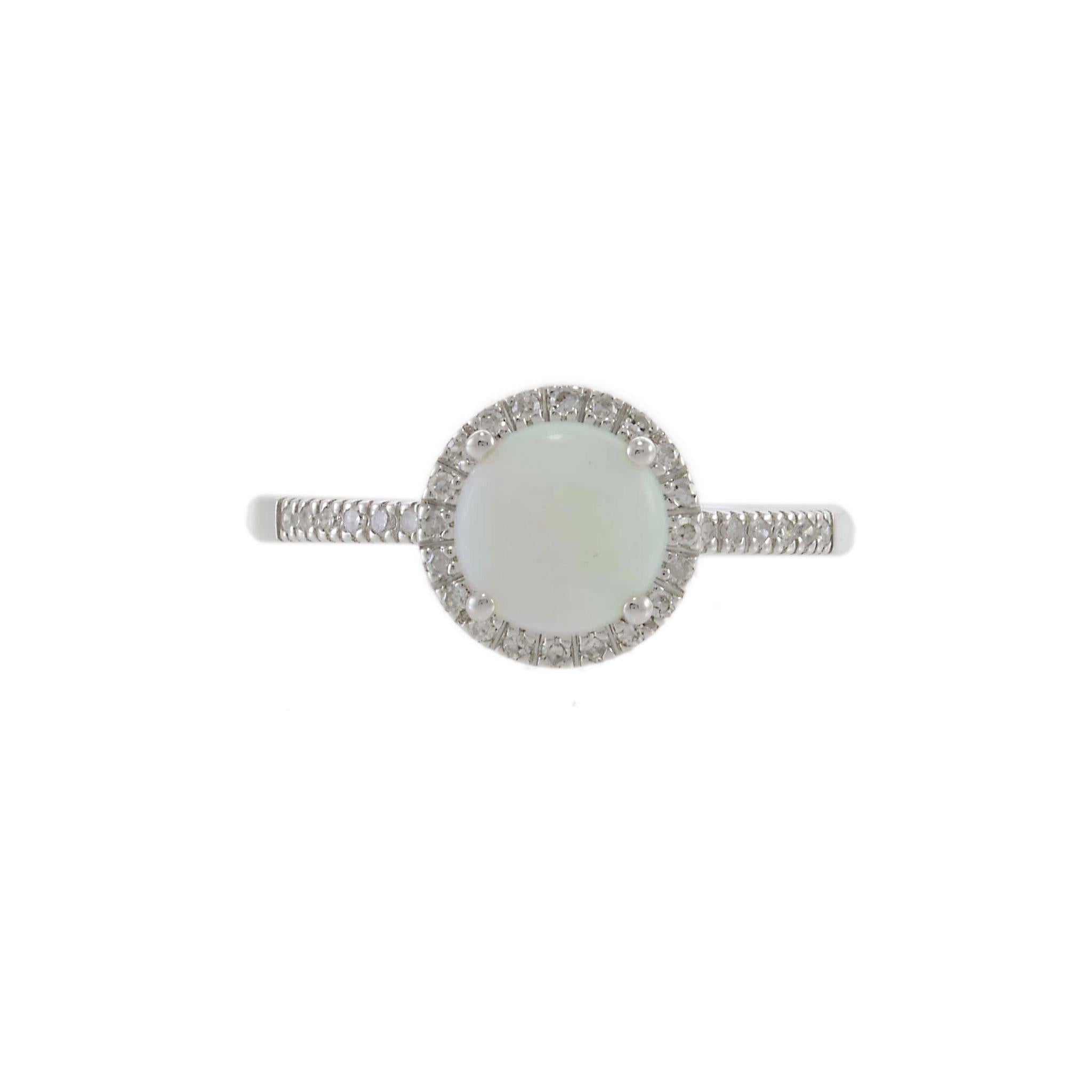 14KT White Gold Opal & Diamond Ring