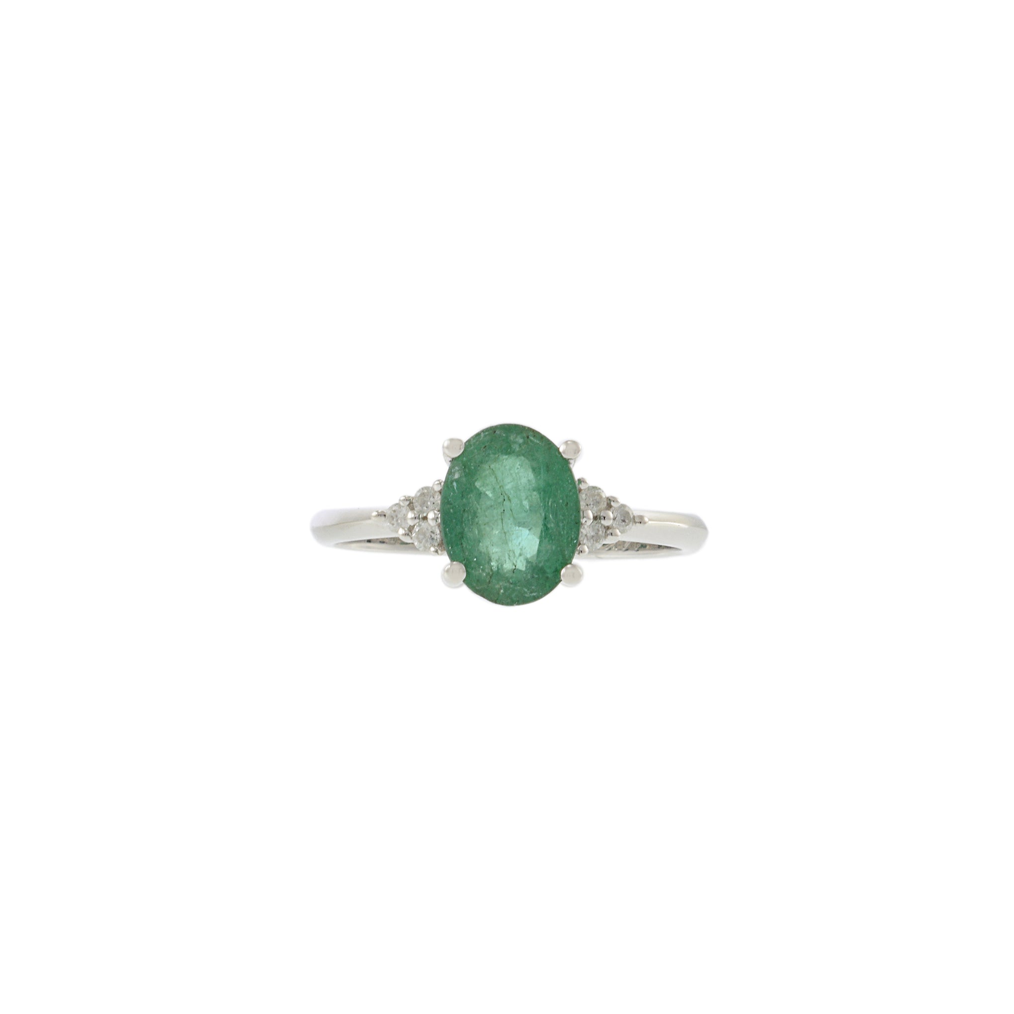 14KT White Gold Oval Emerald and Diamond Ring