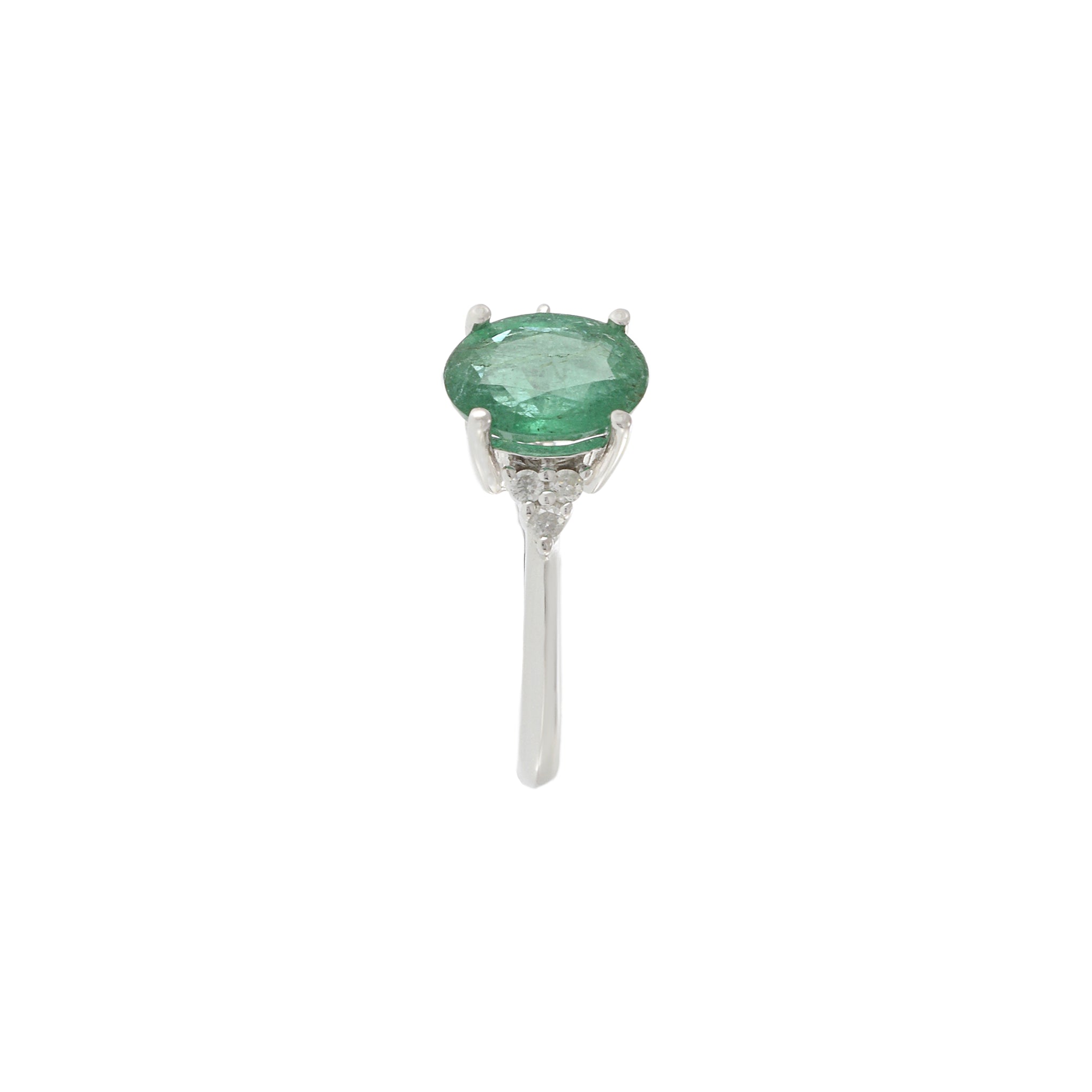 14KT White Gold Oval Emerald and Diamond Ring