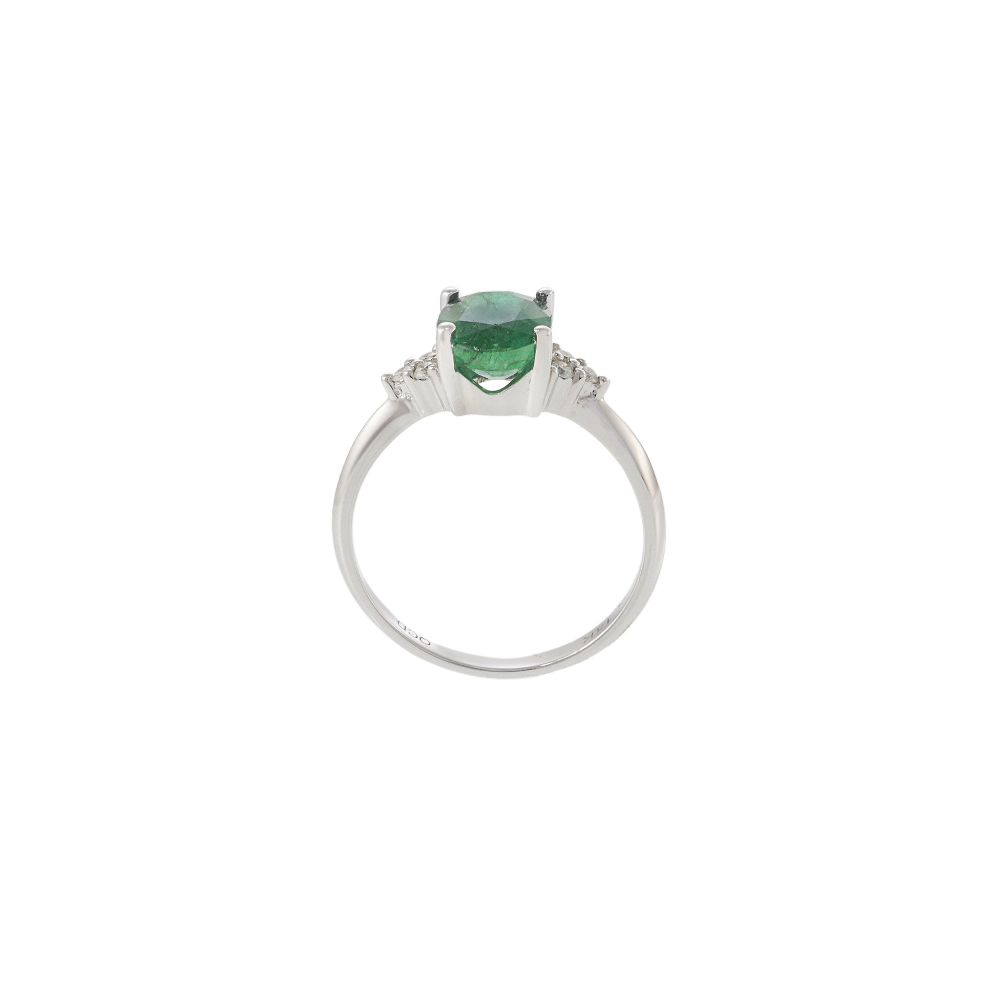 14KT White Gold Oval Emerald and Diamond Ring