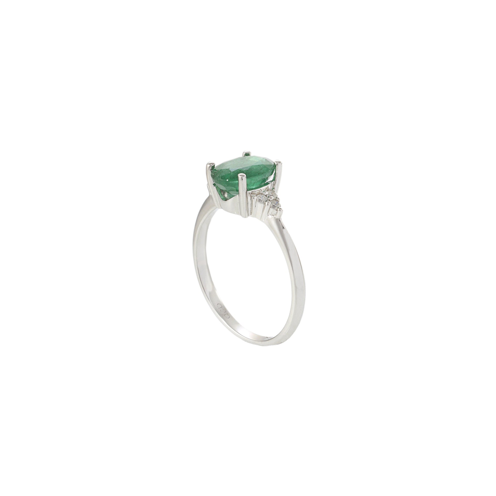 14KT White Gold Oval Emerald and Diamond Ring