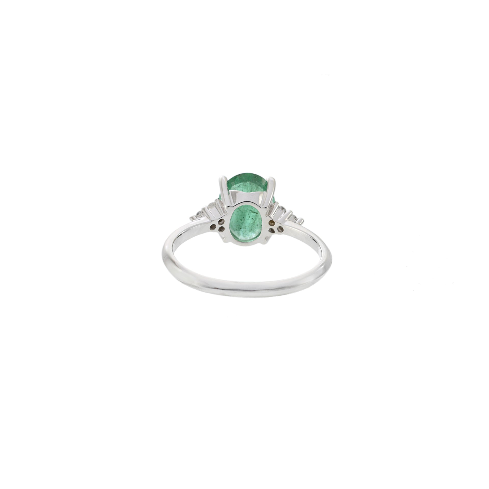 14KT White Gold Oval Emerald and Diamond Ring