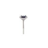 14KT White Gold Oval Ceylon Sapphire and Diamond Halo Ring